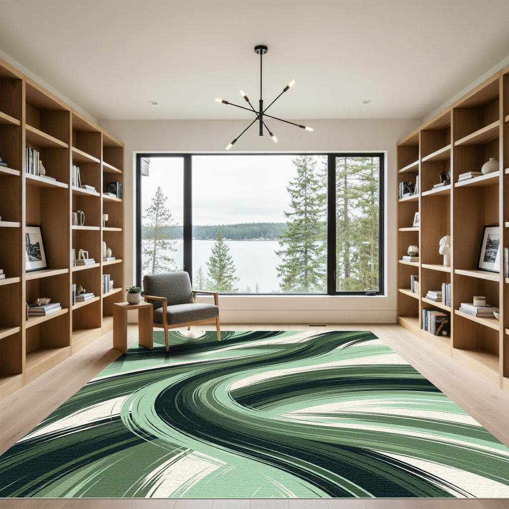 Verdant Green Swirl Abstract Rug