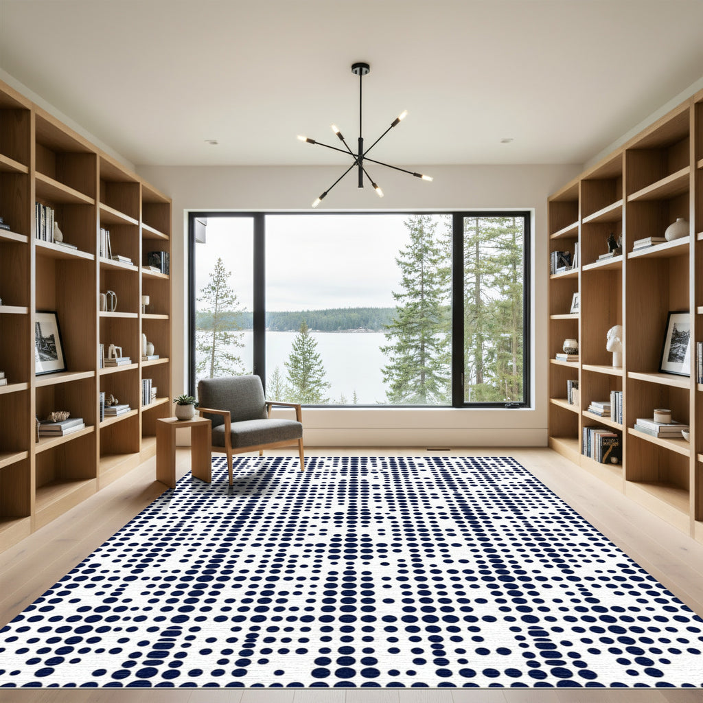 Navy Blue Geometric Polka Dot Grid Rug