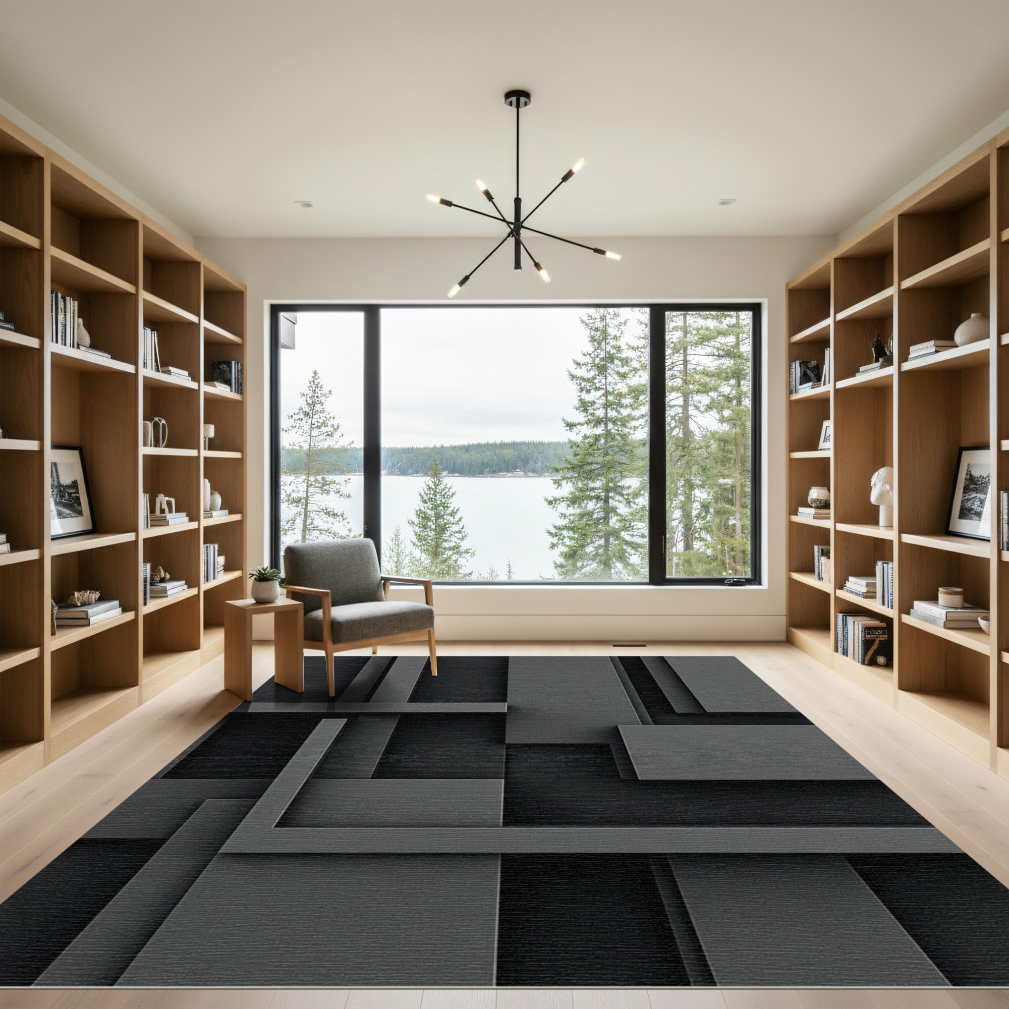 Monochrome Geometric Interlocking Shapes Rug