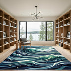 Deep Teal Swirling Ocean Waves Rug