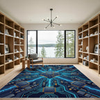 Glowing Neon Circuit Board Fractal Art Rug
