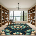Distressed Teal Cream Floral Lotus Rug