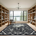 Monochrome Botanical Meadow Floral Illustration Rug
