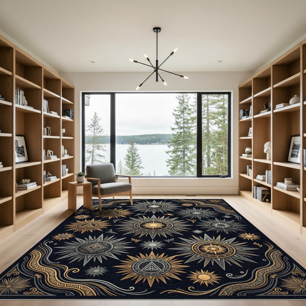 Golden Sunburst Ornamental Medallions Rug