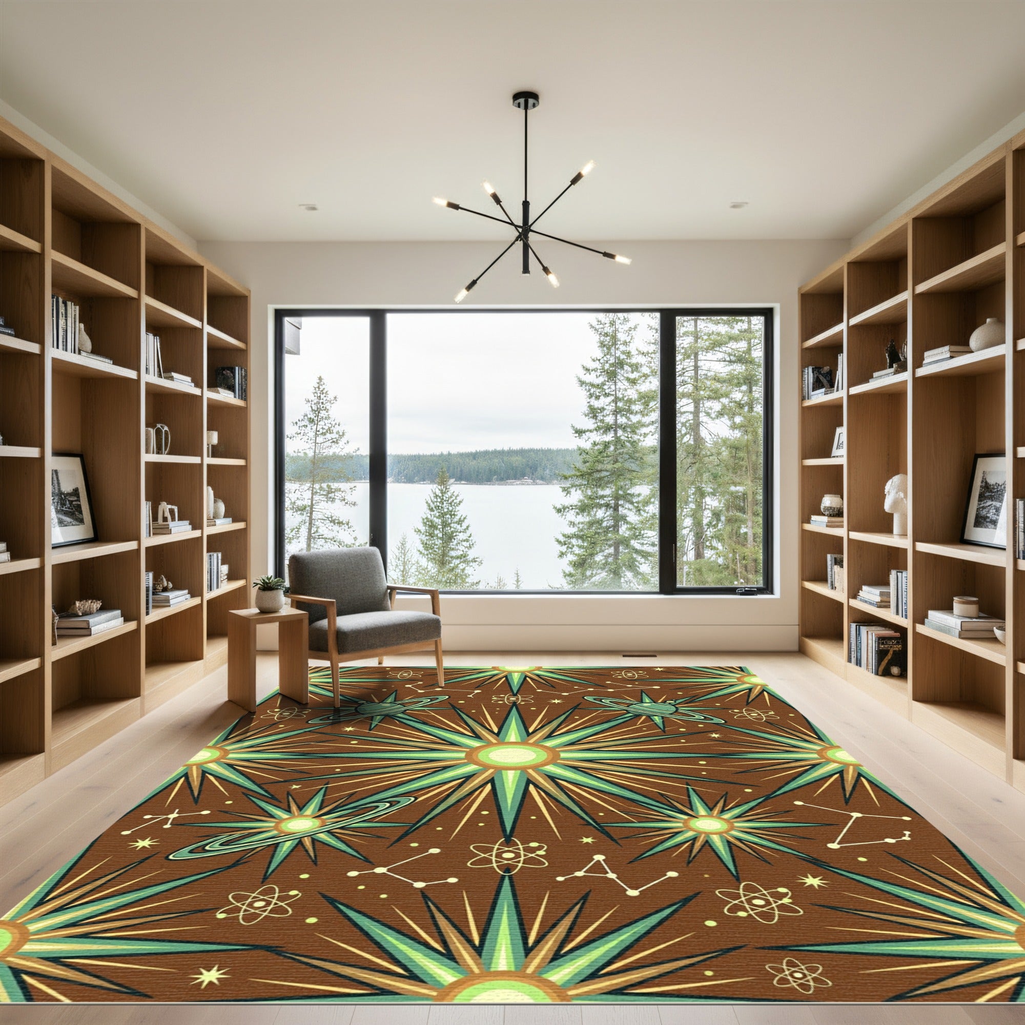 Celestial Geometric Star and Planet Art Rug