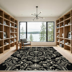 Ornate Black Silver Acanthus Scroll Rug