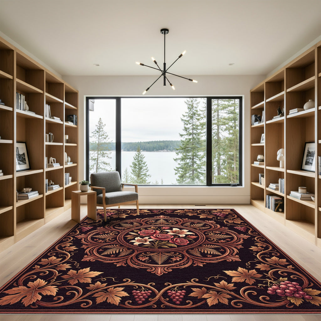 Ornate Rose Lily Grapes Medallion Rug