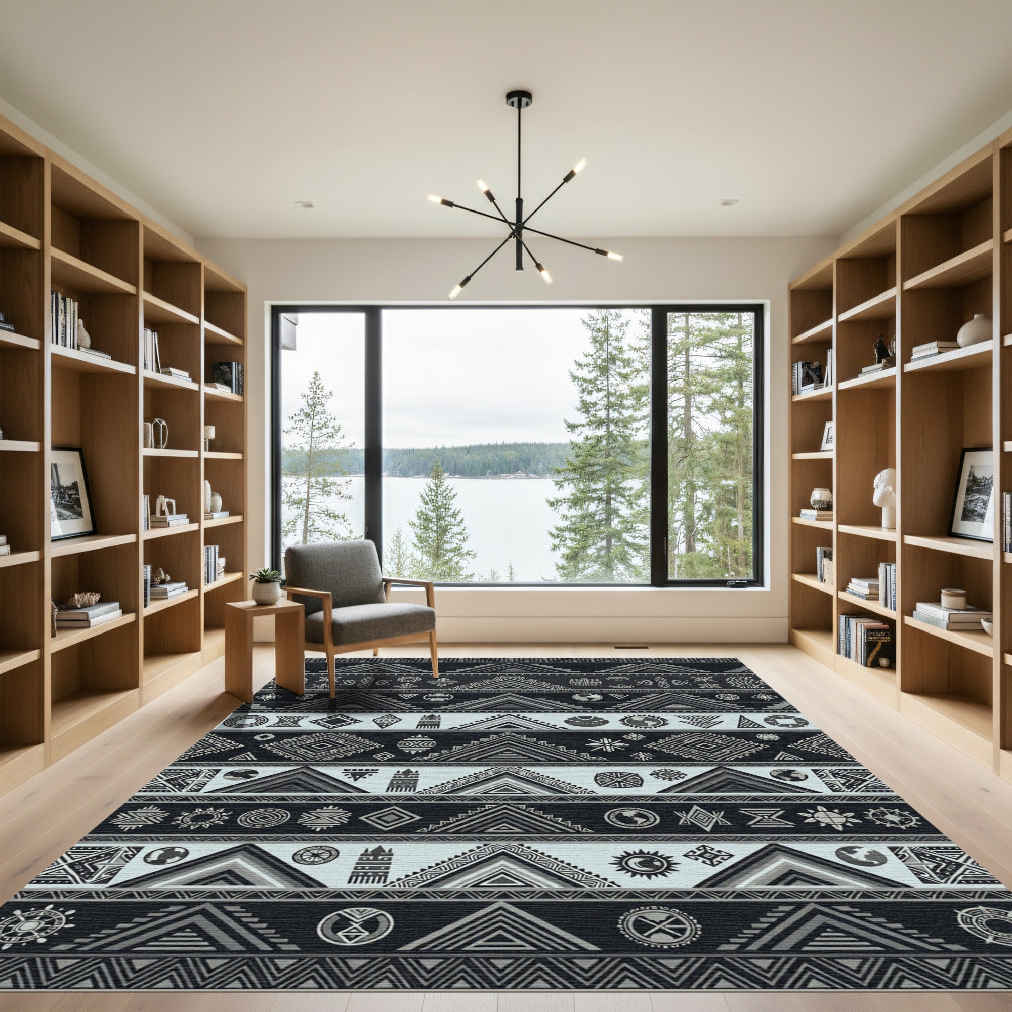Tribal Geometric Symbols Stripes Rug