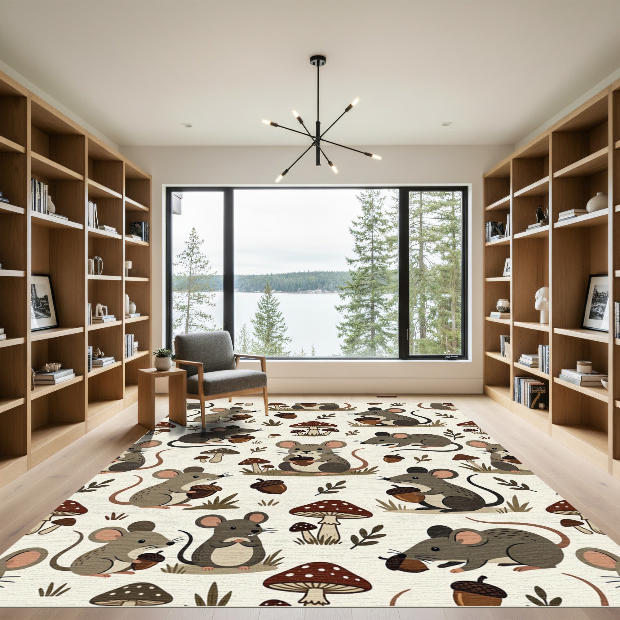 Whimsical Forest Mouse and Acorn Illustration Rug