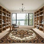 Elegant Gold Filigree Floral Acanthus Medallion Rug