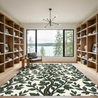 Earthy Forest Green Botanical Leaf Art Rug
