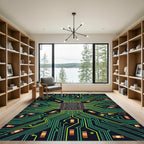 Circuit Board Green Tech Lines Rug