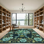 Elegant Teal Rose Bouquet Botanical Rug