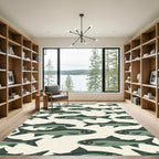 Mid-Century Modern Sage Green Fish School Rug