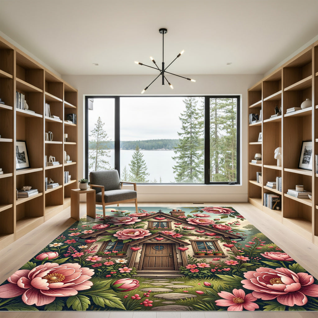Charming Pink Floral Cottage Hearts Rug