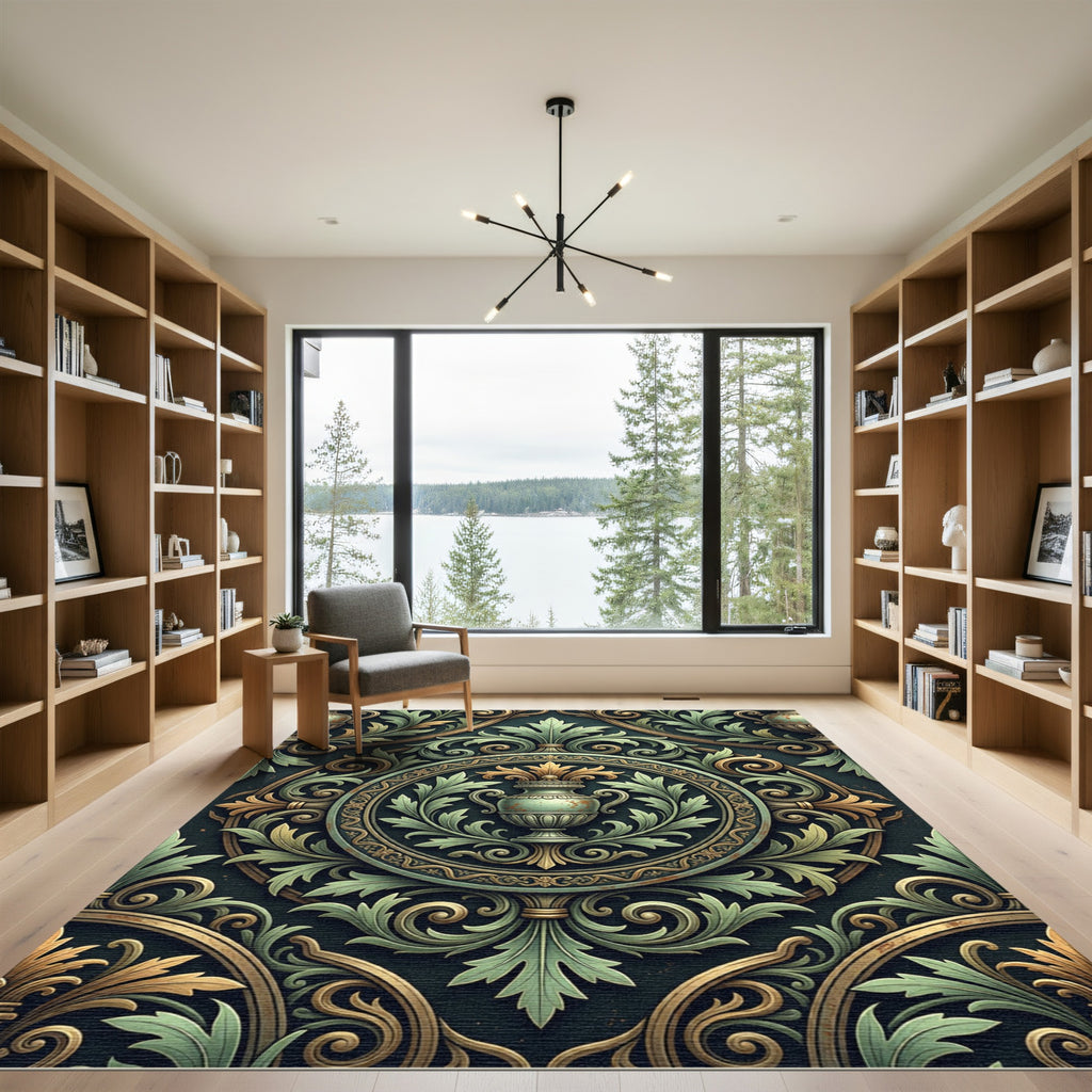Neo Classical Sage Green Urn Medallion Rug