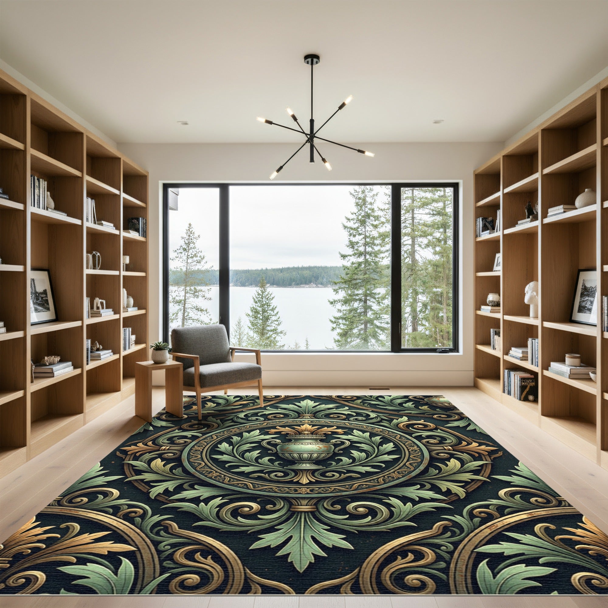 Neo Classical Sage Green Urn Medallion Rug