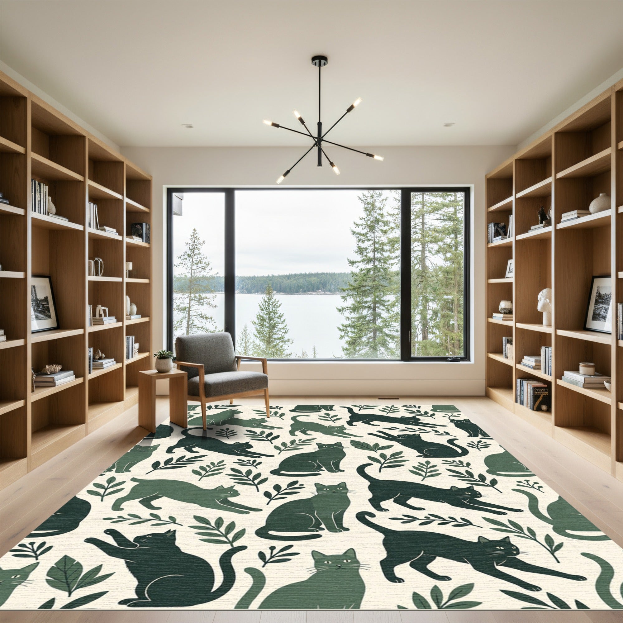 Dark Green Feline Foliage Repeat Rug