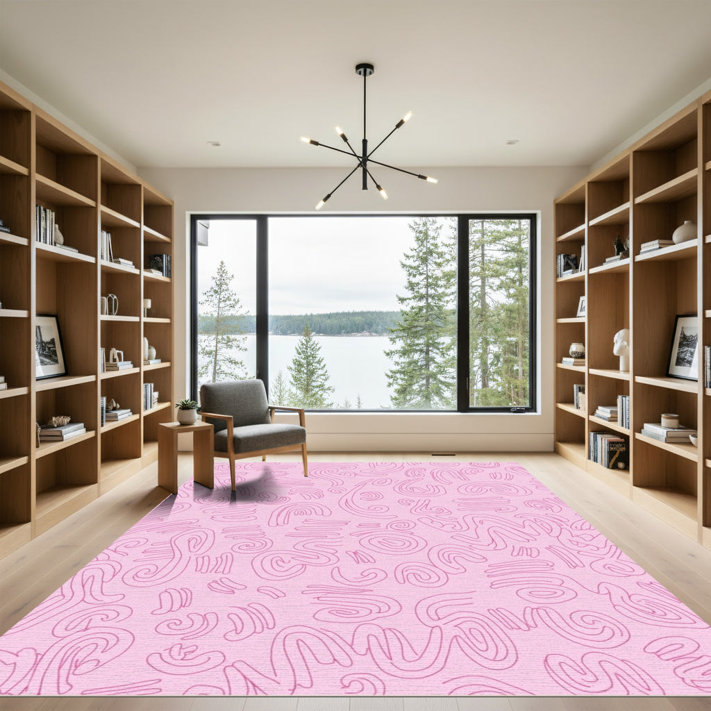 Pink Abstract Swirl Lines Rug
