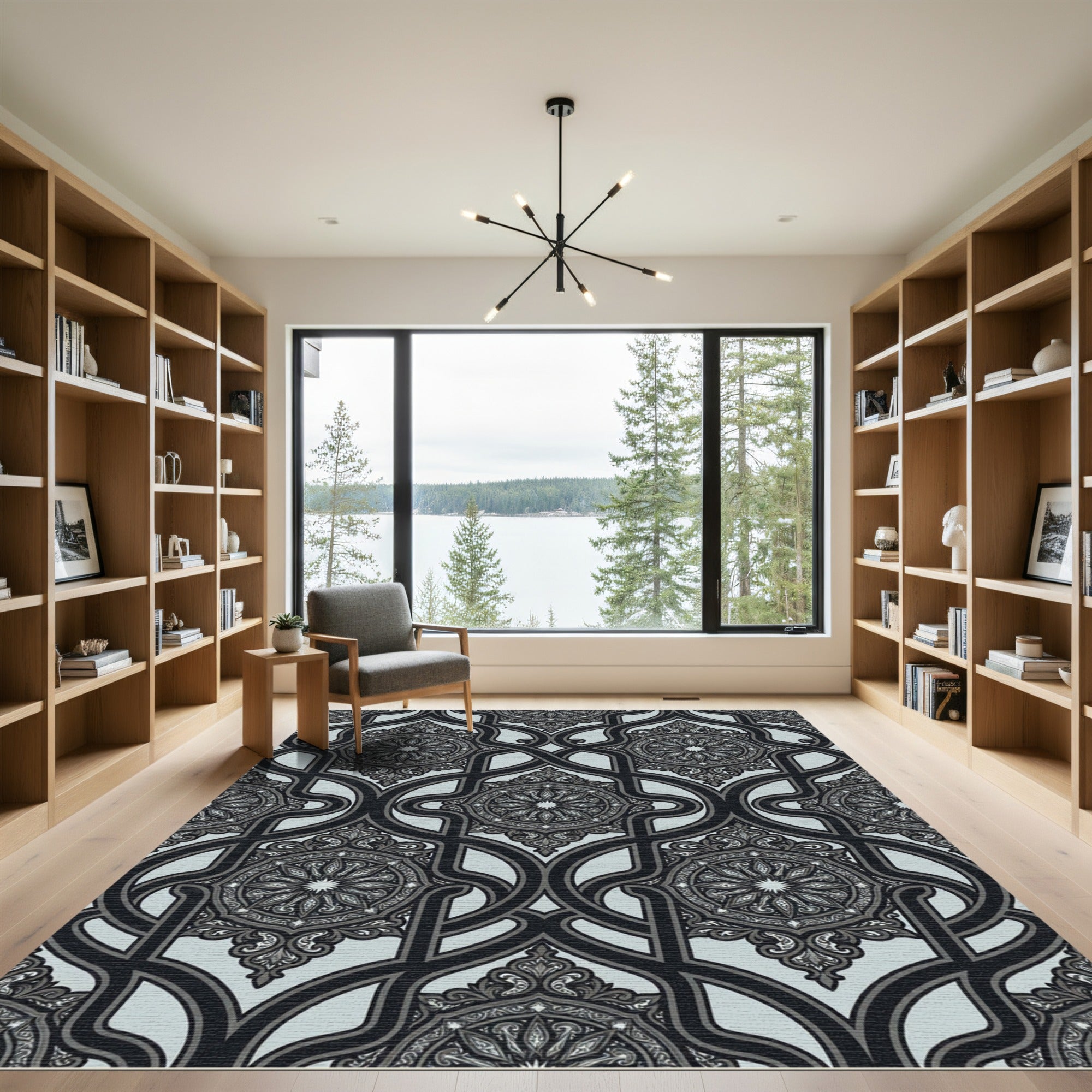 Intricate Geometric Mandala Grey Rug