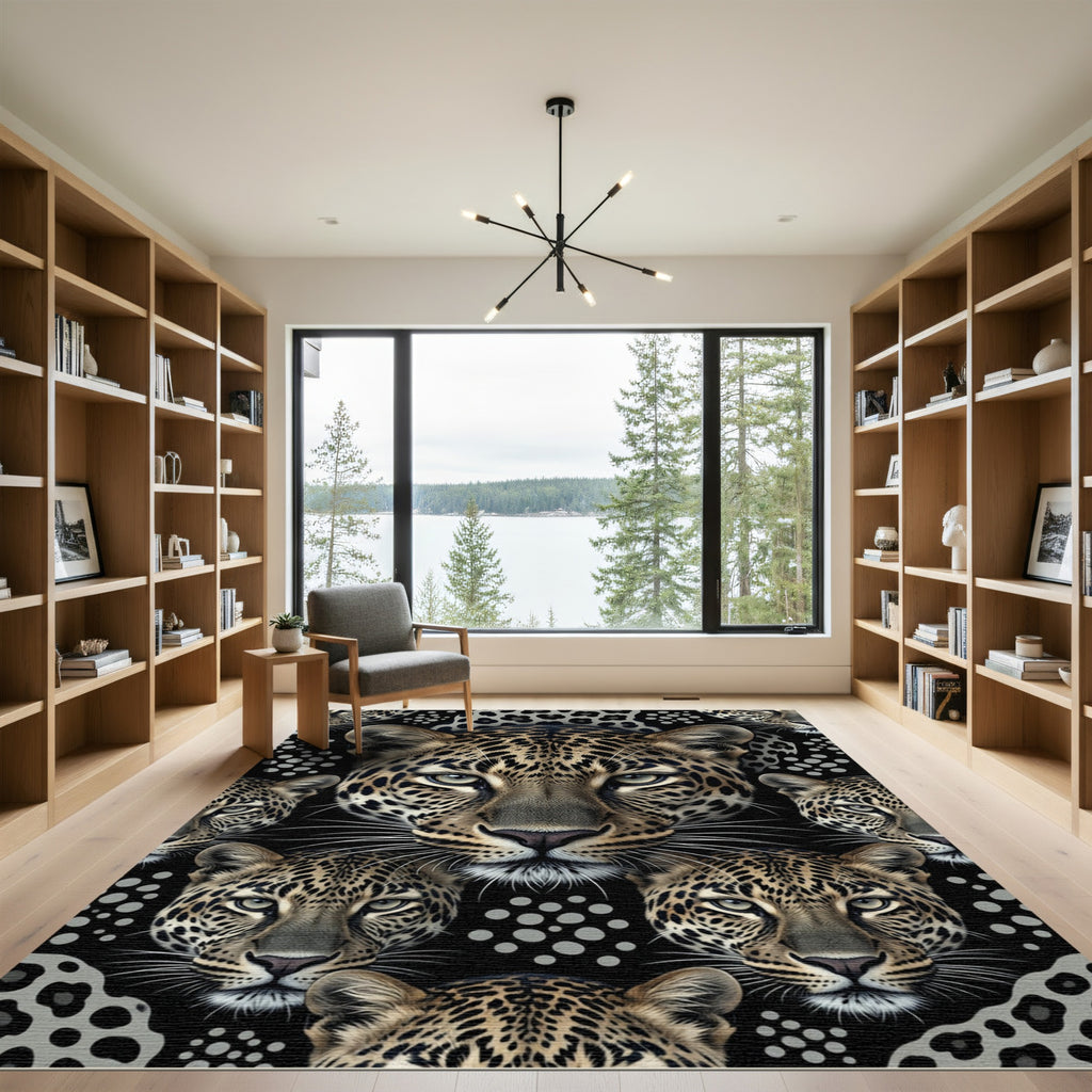 Black Leopard Heads With Gray Spots Rug