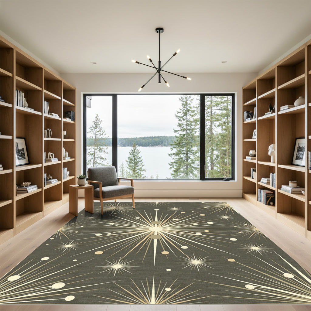 Golden Starburst Dot Explosion Rug