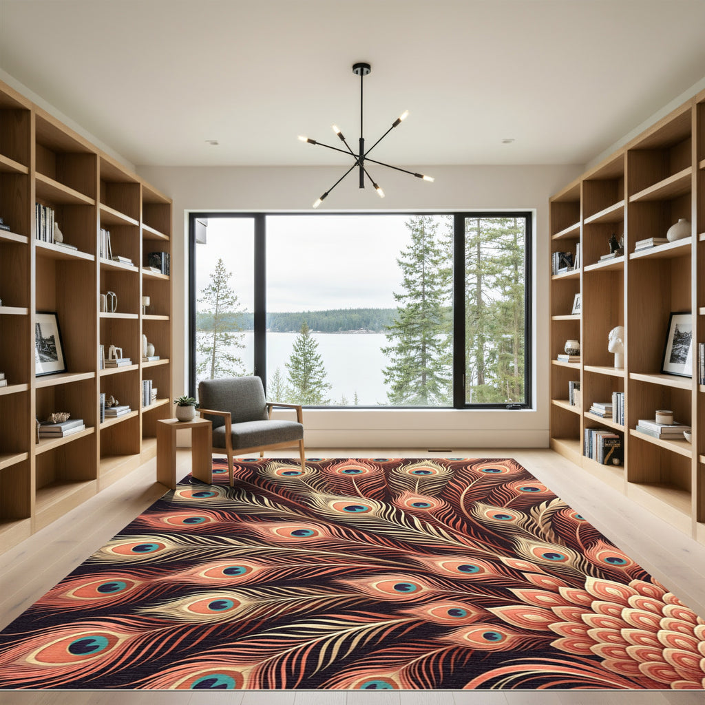 Coral Peach Feathered Eye Fan Display Rug