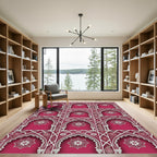 Burgundy Archway Floral Damask Lattice Rug