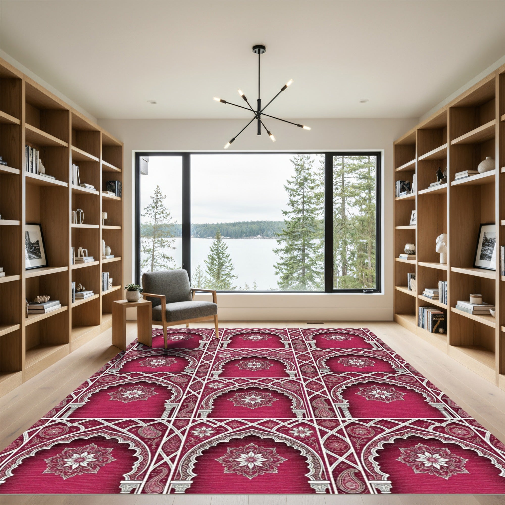 Burgundy Archway Floral Damask Lattice Rug