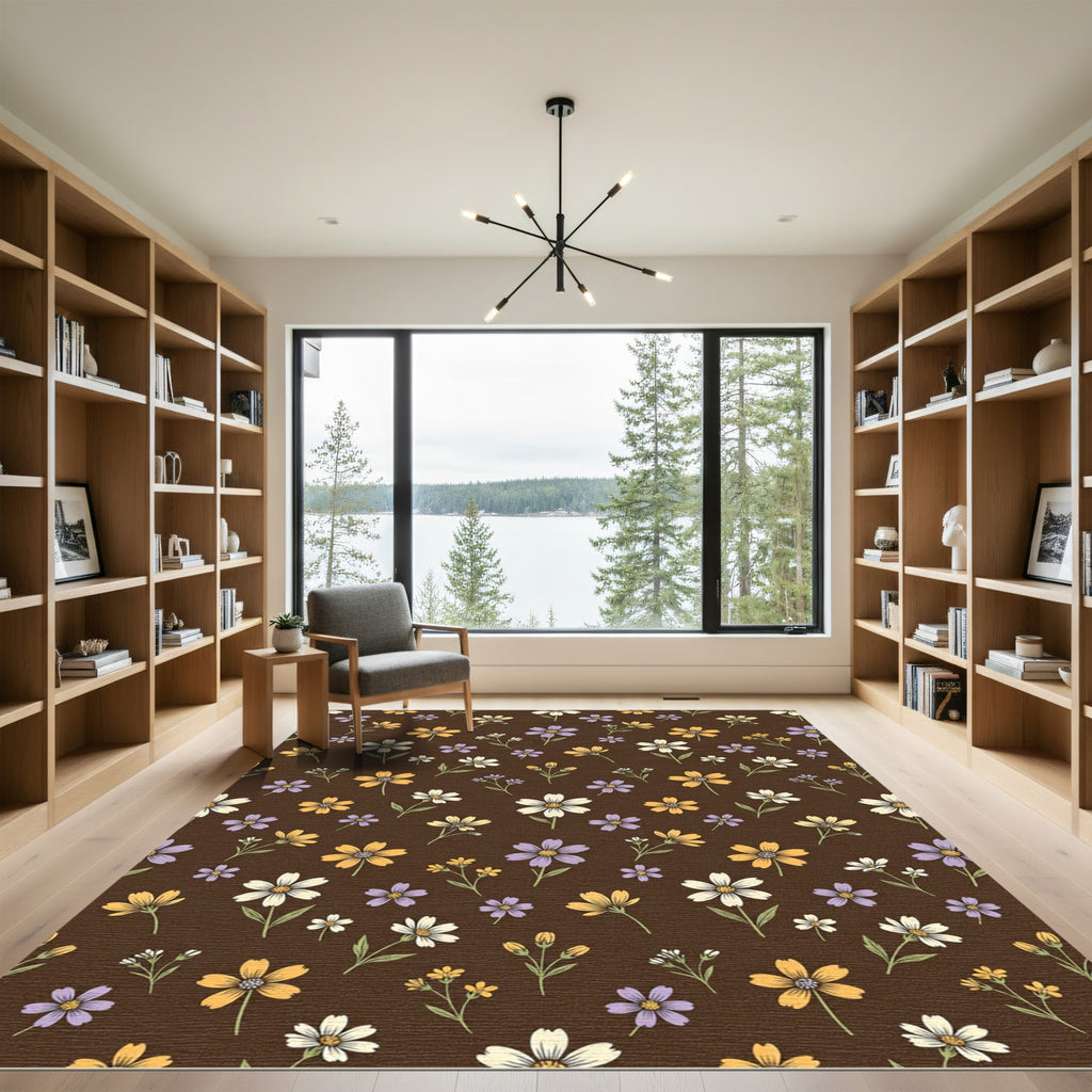 Whimsical Brown Floral Medley Rug