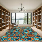 Teal Orange Geometric Star Mosaic Rug