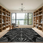 Art Deco Monochrome Ginkgo Fan Medallion Rug