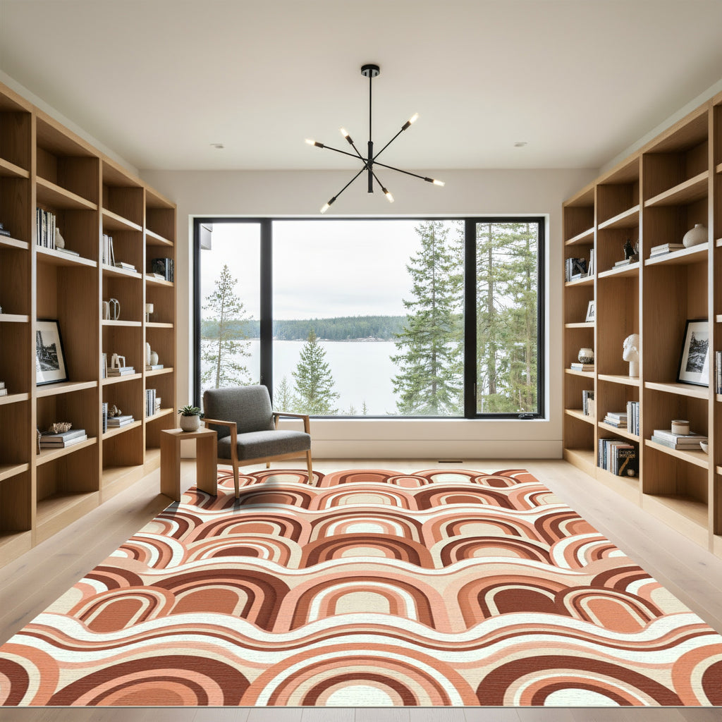 Earthy Terracotta Layered Arch Wave Rug