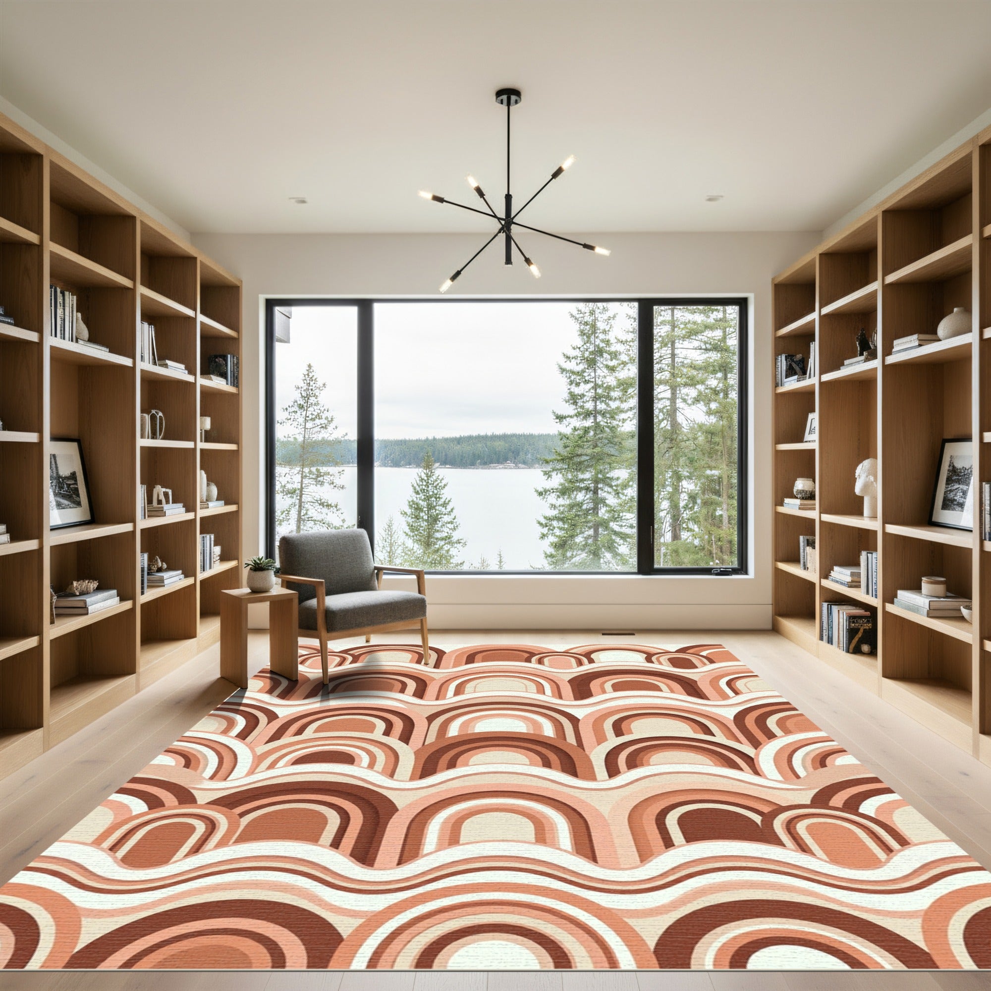 Earthy Terracotta Layered Arch Wave Rug