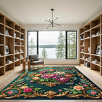 Ornate Golden Frame Peony Bouquet Rug