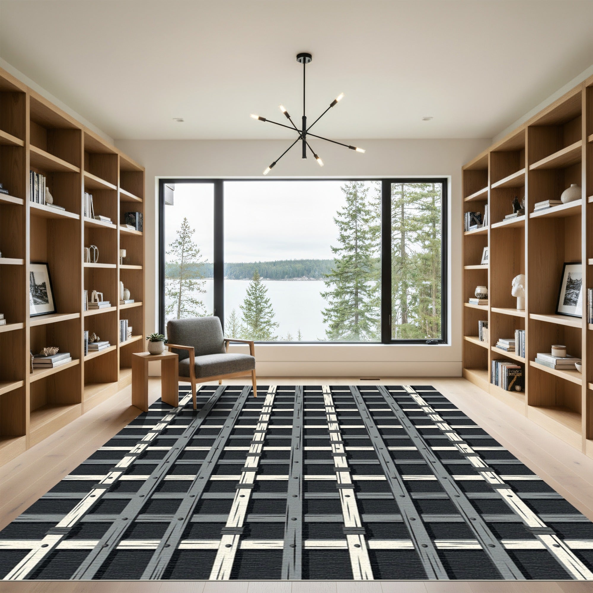Dark Gray Lattice Window Rug