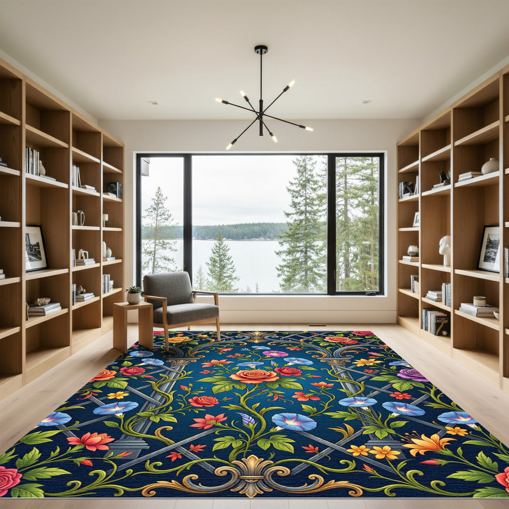Gilded Vine Floral Garden Tapestry Rug