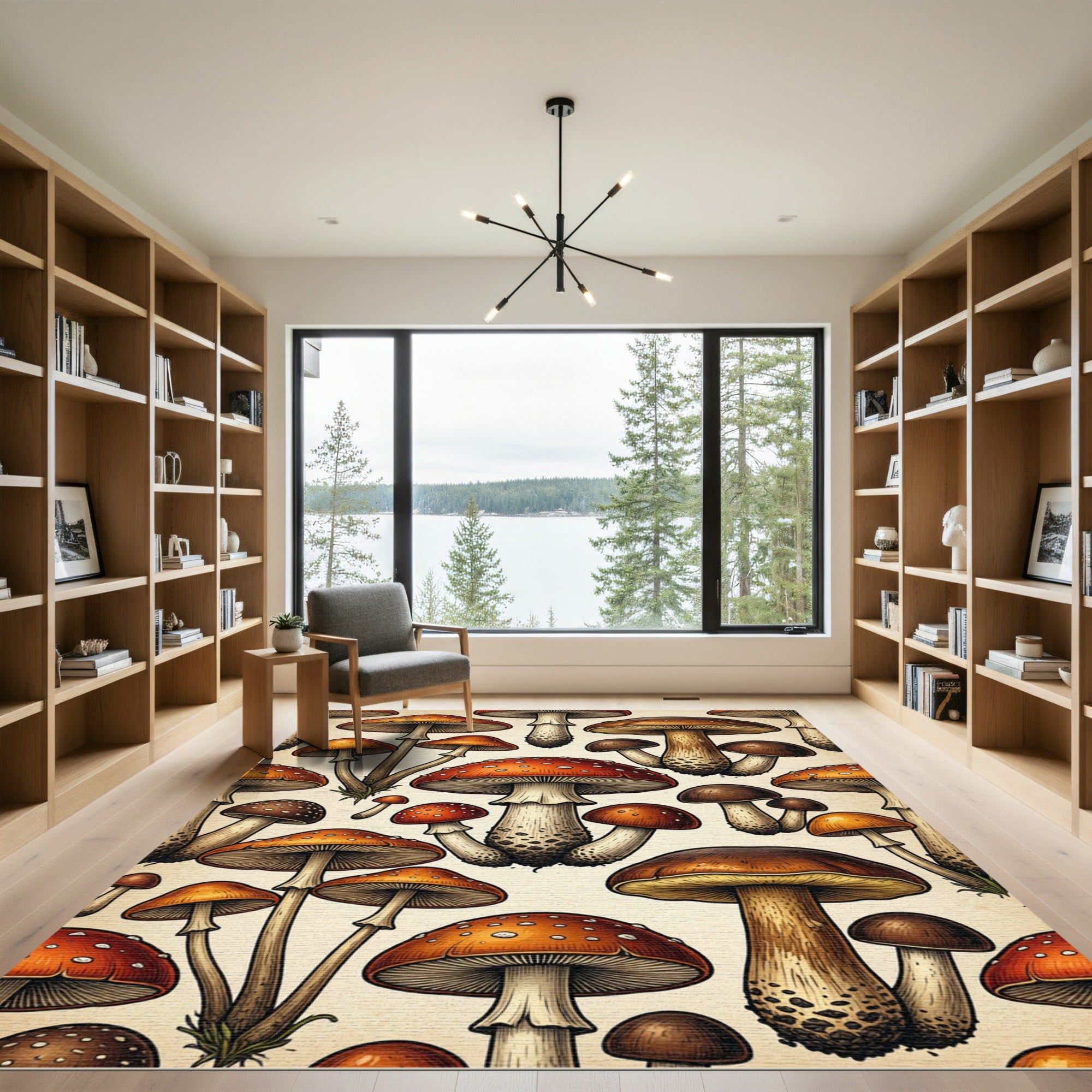 Vintage Botanical Mushroom Forest Illustration Rug
