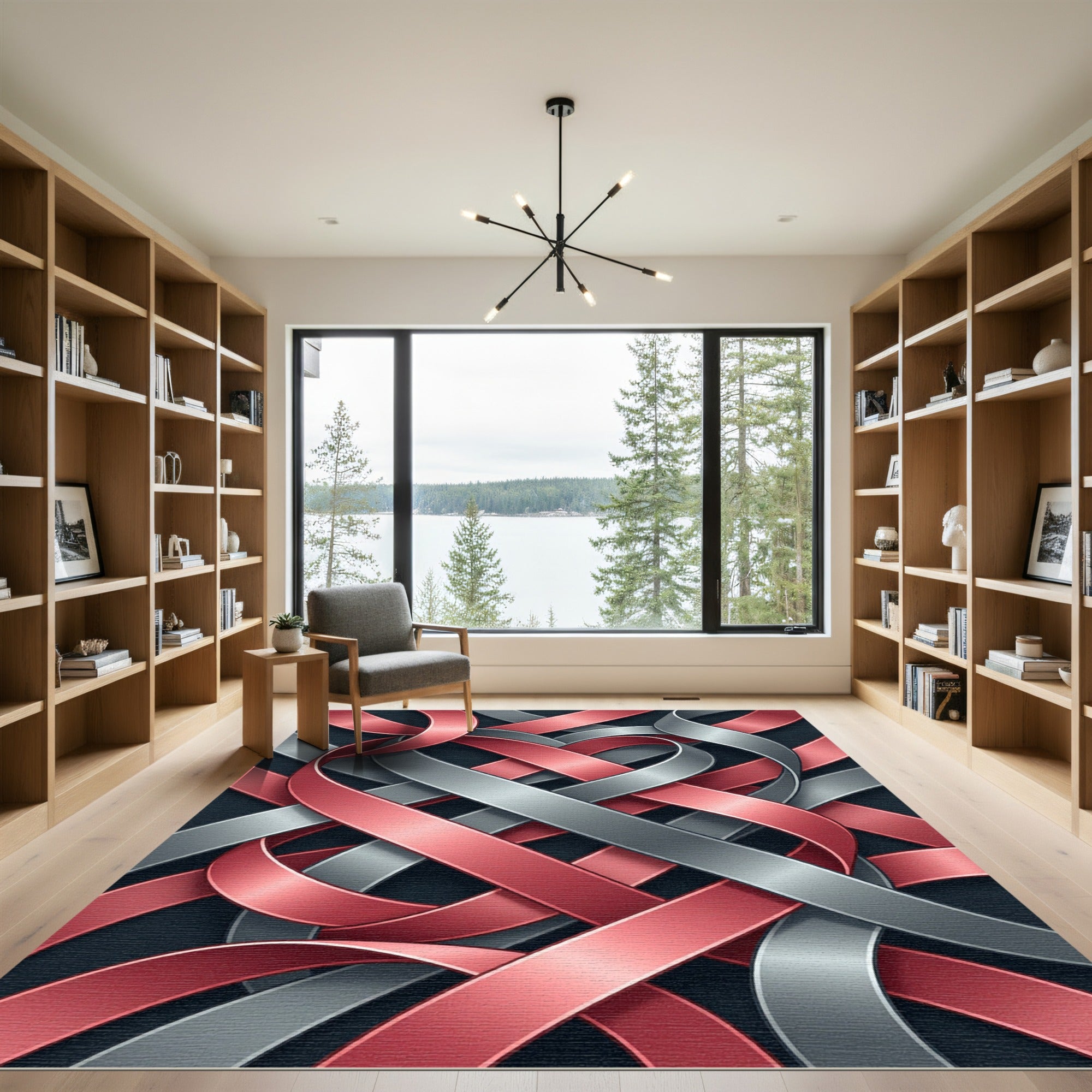 Modern Metallic Ribbon Interwoven Swirls Rug