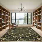 Earthy Sage Botanical Floral Mandala Rug