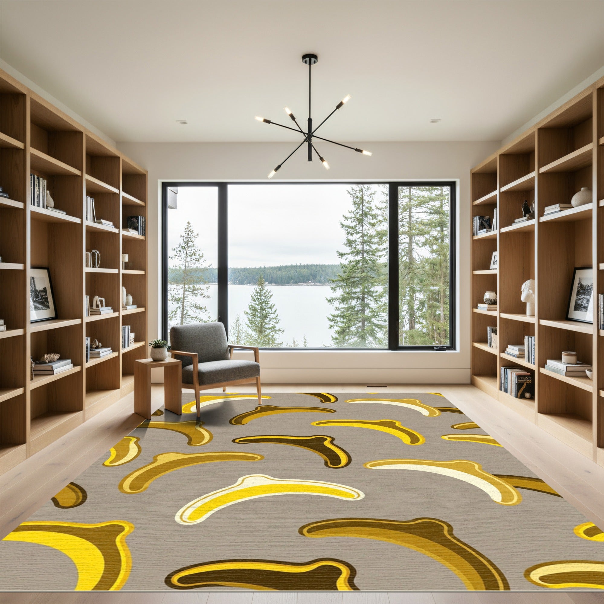 Golden Banana Abstract Mid Century Art Rug