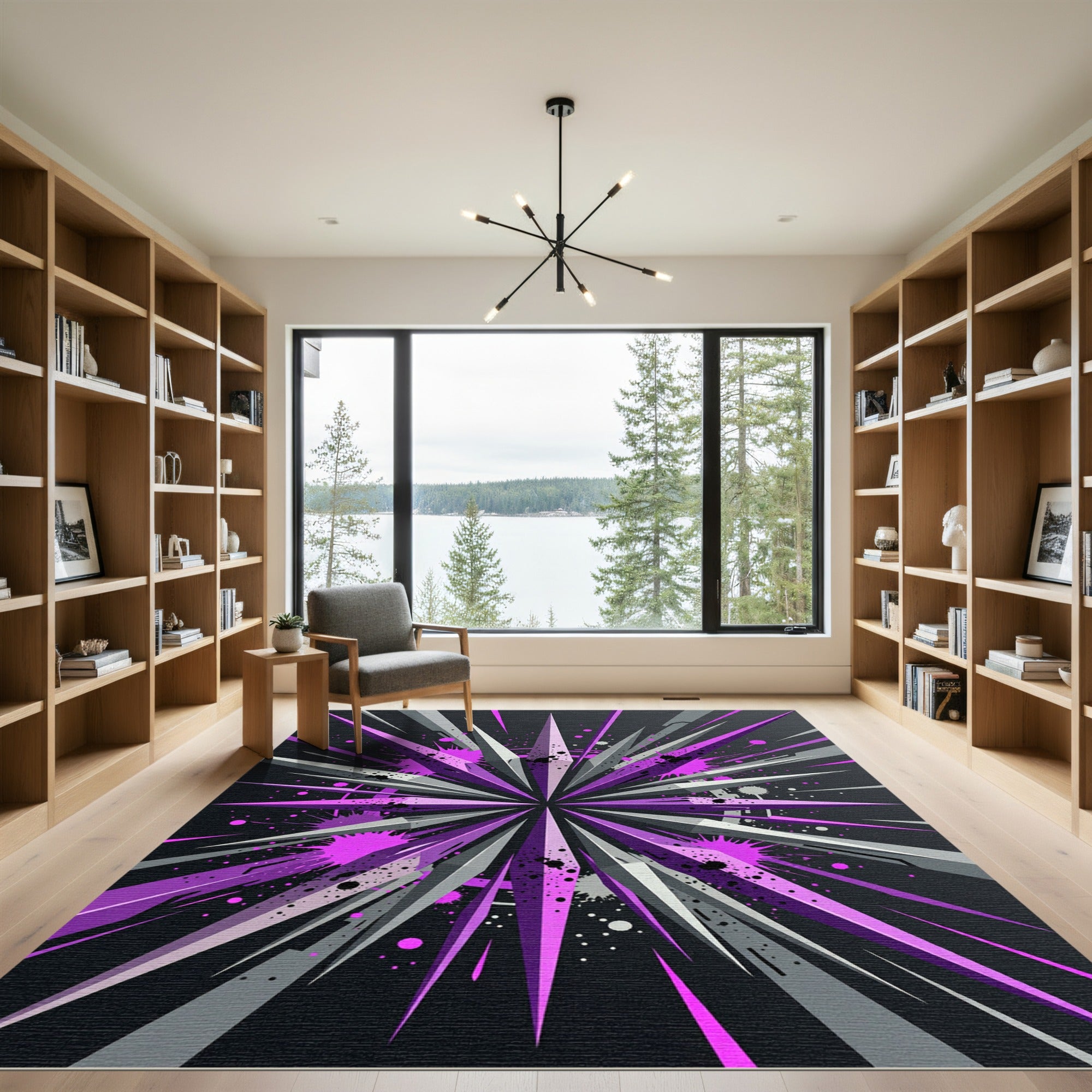 Abstract Geometric Purple Starburst Rug