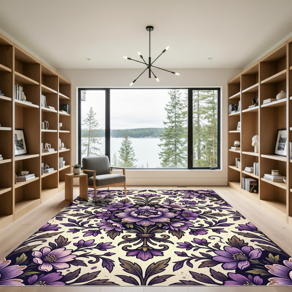 Elegant Violet Floral Symmetry Illustration Rug