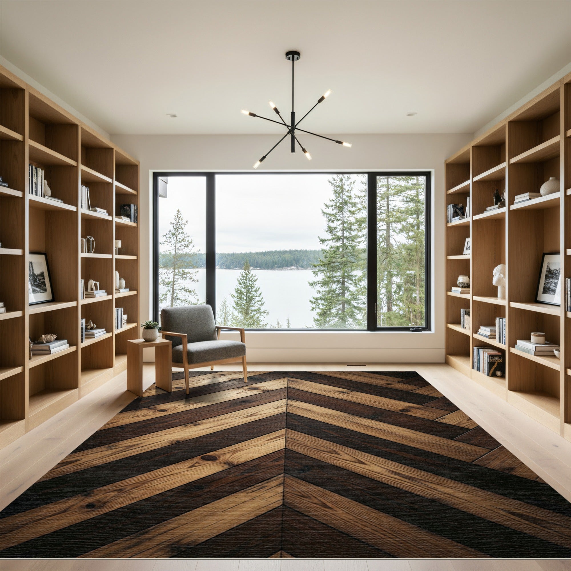 Rustic Two Tone Chevron Wood Texture Rug