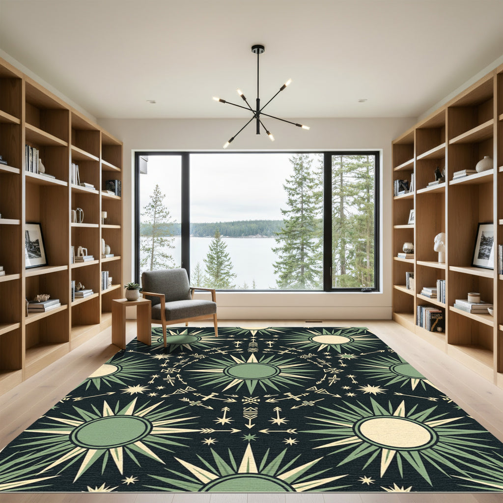 Sage Green Celestial Sunburst Arrow Rug