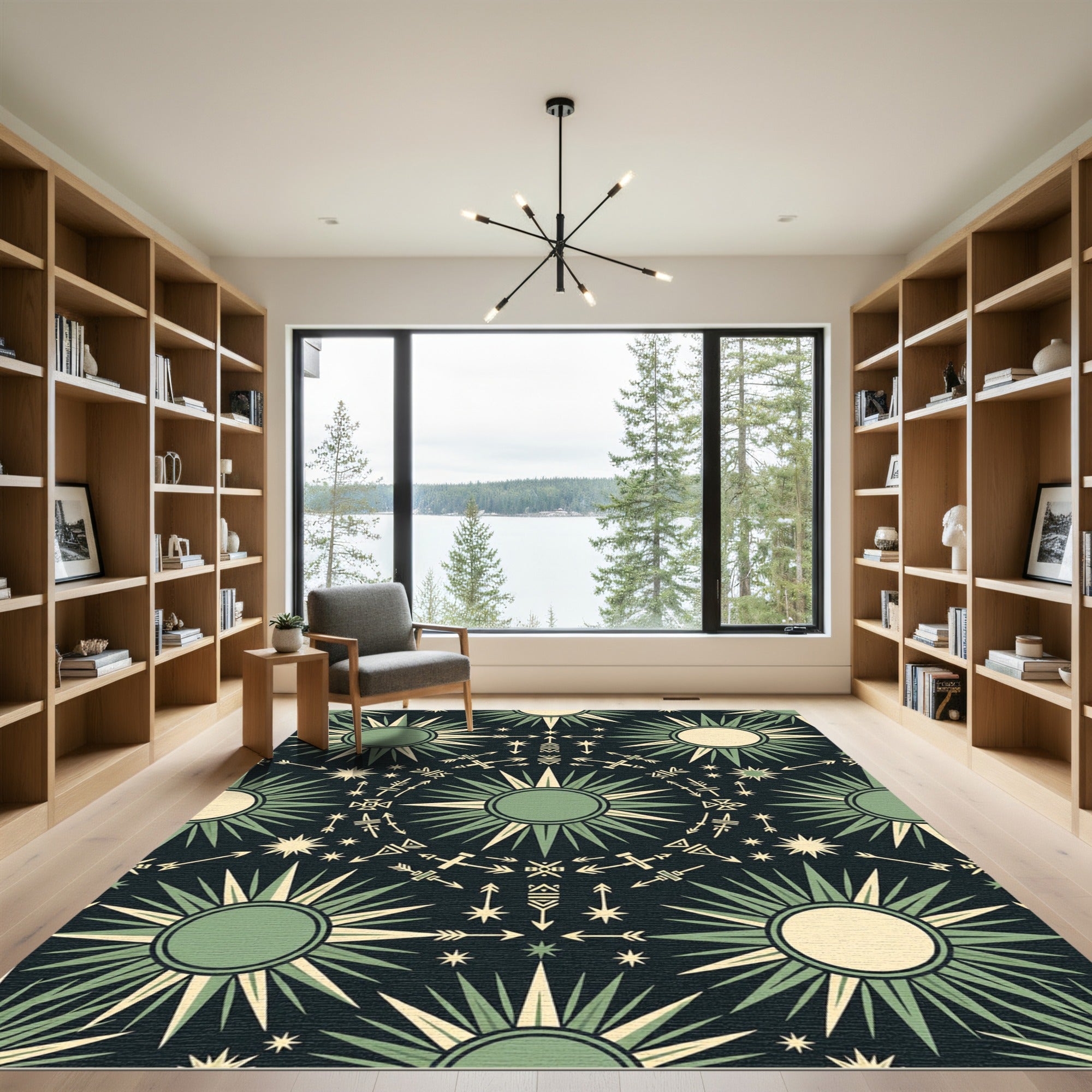 Sage Green Celestial Sunburst Arrow Rug