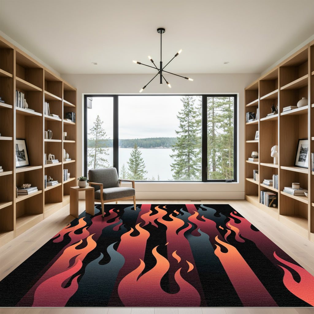 Red Orange Gray Flame Stripes Rug