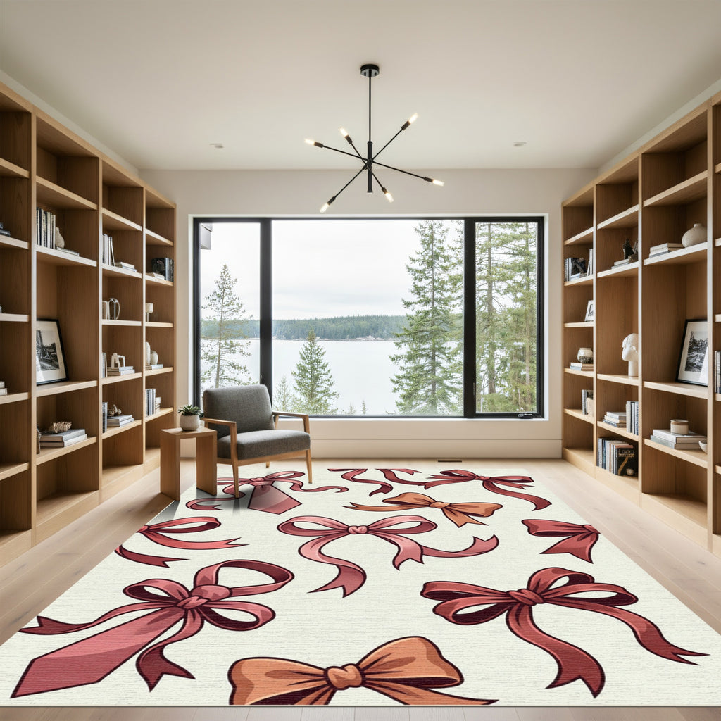 Charming Pink Ribbon Bow Aesthetic Rug