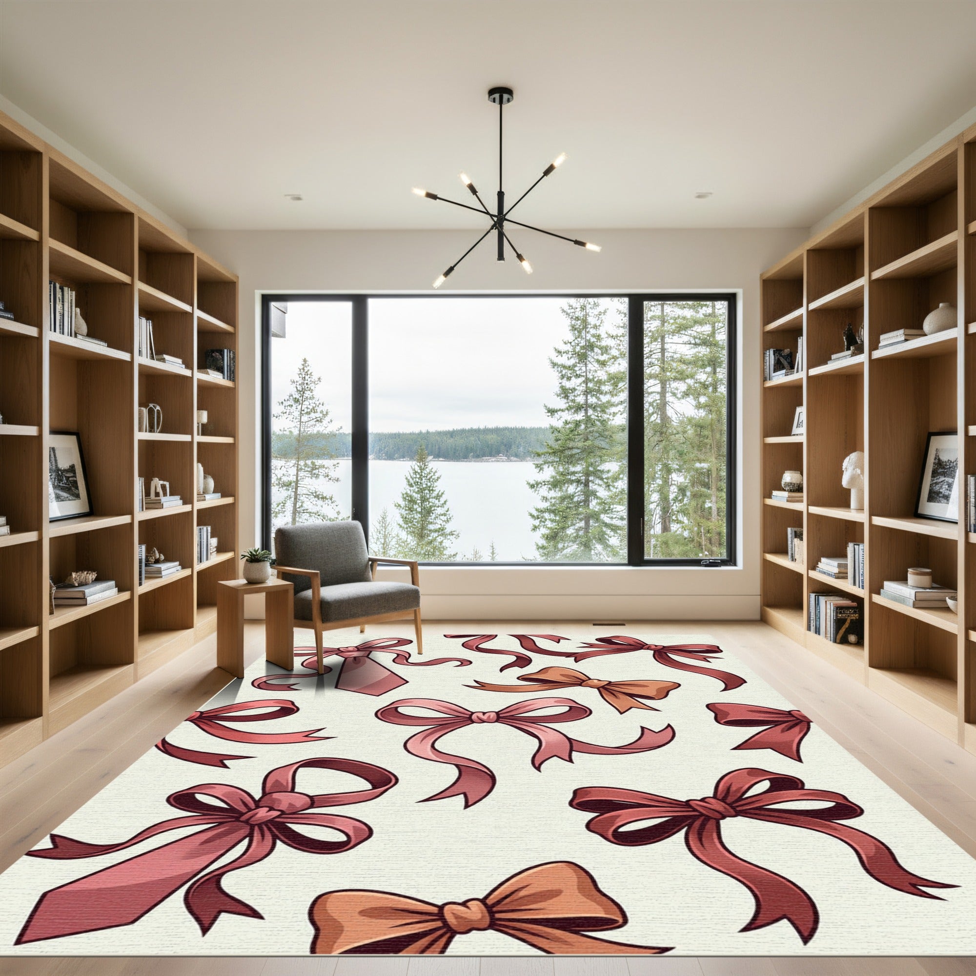 Charming Pink Ribbon Bow Aesthetic Rug
