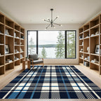 Classic Navy Cream Plaid Grid Rug